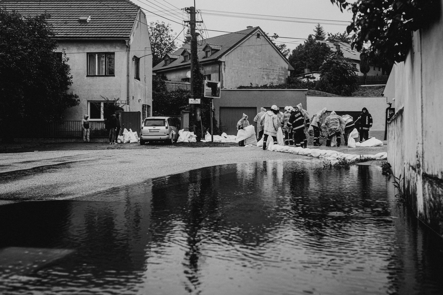 Sandbags used to protect a home from flood damage